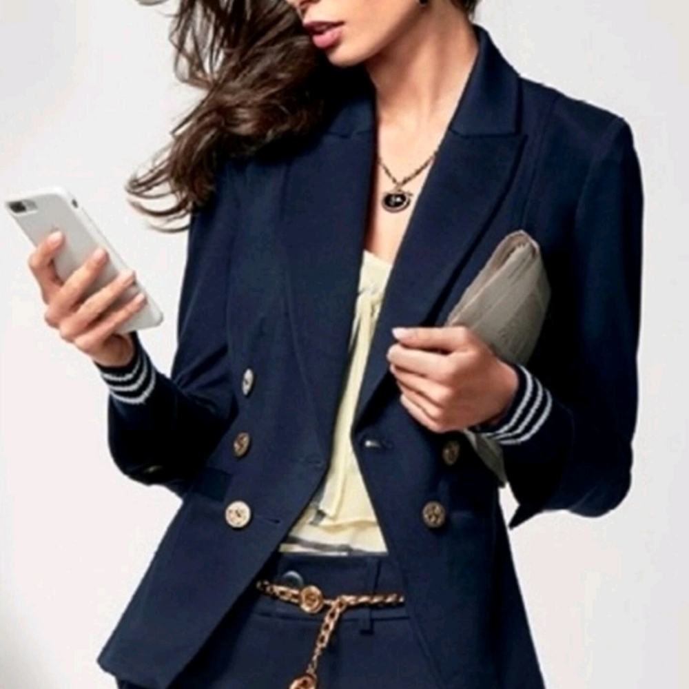 CAbi Navy Double Breasted Gold Button Grand Slam Blazer Sz 12 Nautical Academia